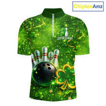 Load image into Gallery viewer, Happy St Patrick's Day Green and Gold Shamrock Bowling Shirts For Men Custom Team Bowling Jersey NQS11630