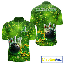 Load image into Gallery viewer, Happy St Patrick's Day Green and Gold Shamrock Bowling Shirts For Men Custom Team Bowling Jersey NQS11630