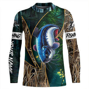 Catfish Fishing camo UV protection Customize name long sleeves fishing shirts NQS1423