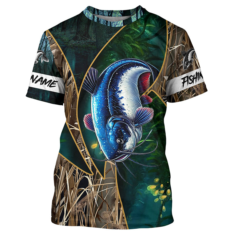 Catfish Fishing camo UV protection Customize name long sleeves fishing shirts NQS1423