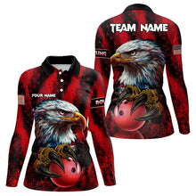 Load image into Gallery viewer, American Flag Eagle Bowling Polo, 1/4 Zip Shirts For Women Custom Name Patriotic Bowling Team Jersey NQS9660