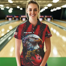 Load image into Gallery viewer, American Flag Eagle Bowling Polo, 1/4 Zip Shirts For Women Custom Name Patriotic Bowling Team Jersey NQS9660