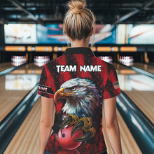 Load image into Gallery viewer, American Flag Eagle Bowling Polo, 1/4 Zip Shirts For Women Custom Name Patriotic Bowling Team Jersey NQS9660