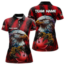 Load image into Gallery viewer, American Flag Eagle Bowling Polo, 1/4 Zip Shirts For Women Custom Name Patriotic Bowling Team Jersey NQS9660