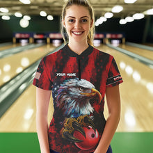 Load image into Gallery viewer, American Flag Eagle Bowling Polo, 1/4 Zip Shirts For Women Custom Name Patriotic Bowling Team Jersey NQS9660