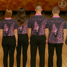 Load image into Gallery viewer, Black and Pink tropical tribal pattern butterfly Bowling Shirts For Men Custom Bowling Team Jerseys NQS11731
