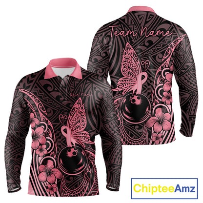 Black and Pink tropical tribal pattern butterfly Bowling Shirts For Men Custom Bowling Team Jerseys NQS11731