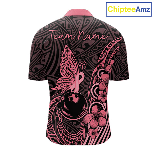 Black and Pink tropical tribal pattern butterfly Bowling Shirts For Men Custom Bowling Team Jerseys NQS11731