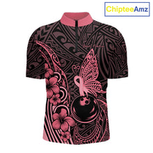 Load image into Gallery viewer, Black and Pink tropical tribal pattern butterfly Bowling Shirts For Men Custom Bowling Team Jerseys NQS11731