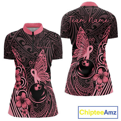 Black and Pink tropical tribal pattern butterfly Bowling Shirts For Women Custom Bowling Team Jerseys NQS11731