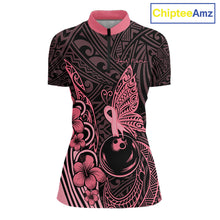 Load image into Gallery viewer, Black and Pink tropical tribal pattern butterfly Bowling Shirts For Women Custom Bowling Team Jerseys NQS11731