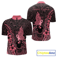 Load image into Gallery viewer, Black and Pink tropical tribal pattern butterfly Bowling Shirts For Men Custom Bowling Team Jerseys NQS11731