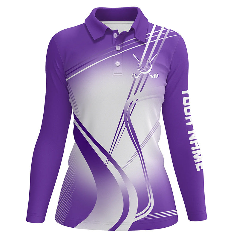 Purple White Womens Golf Polo Shirts Custom Name Golf Shirts For Women Personalized Golf Gifts NQS7599