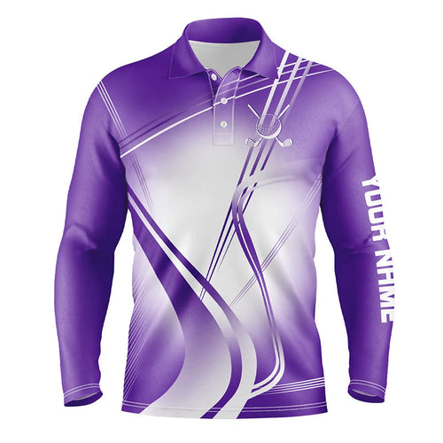Purple White Gradient Mens Golf Polo Shirts Custom Name Golf Shirts For Men Personalized Golfer Gifts NQS7599