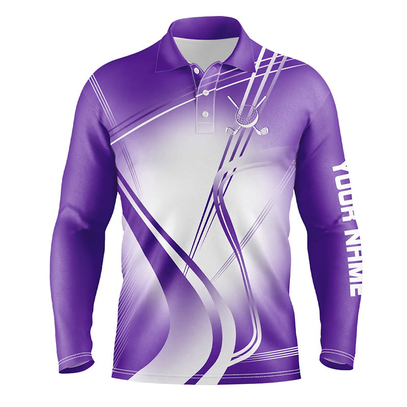 Purple White Gradient Mens Golf Polo Shirts Custom Name Golf Shirts For Men Personalized Golfer Gifts NQS7599