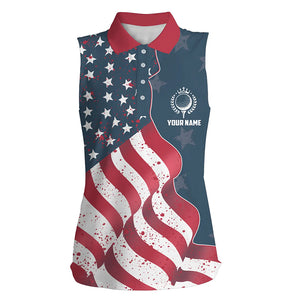 Red white and blue American flag Women sleeveless polo shirt custom patriotic ladies golf shirts NQS5693