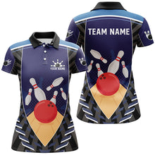 Load image into Gallery viewer, Blue Bowling Polo, Quarter Zip shirts for women custom retro bowling ball &amp; pins team bowling jerseys NQS7796