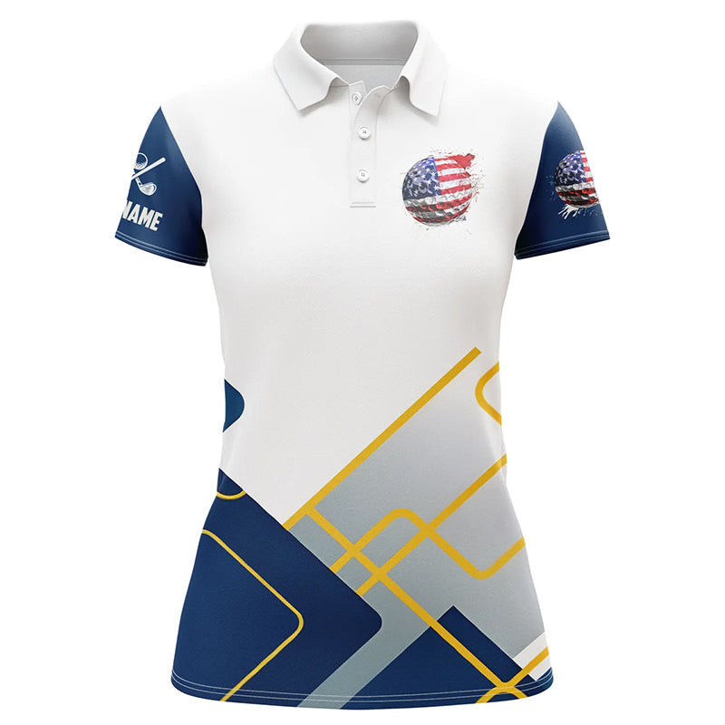 Red, White and Blue Womens golf polo shirts custom American flag womens golf tops, golfing gifts NQS7800