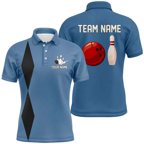 Personalized Retro Bowling Polo, Quarter Zip Shirts For Men custom vintage bowling team jerseys | Blue NQS7803