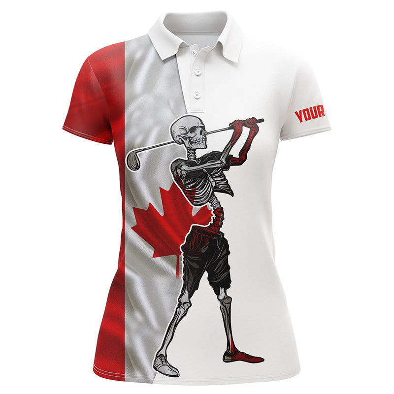 Skull Womens Golf polo shirts patriotic Canadian flag custom Skull playing golf apparel NQS5914