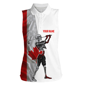 Skull women sleeveless golf polo shirt Custom Canadian flag patriotic Skull playing golf apparel NQS5914