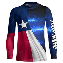 Load image into Gallery viewer, Texas Flag Universe patriotic Custom name blue galaxy UV protection long sleeve Shirts NQS8025