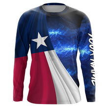 Load image into Gallery viewer, Texas Flag Universe patriotic Custom name blue galaxy UV protection long sleeve Shirts NQS8025