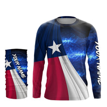 Load image into Gallery viewer, Texas Flag Universe patriotic Custom name blue galaxy UV protection long sleeve Shirts NQS8025