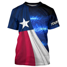 Load image into Gallery viewer, Texas Flag Universe patriotic Custom name blue galaxy UV protection long sleeve Shirts NQS8025