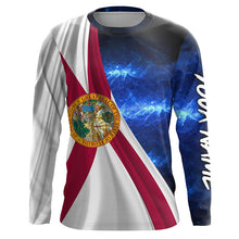 Load image into Gallery viewer, Florida Flag Universe patriotic Custom name blue galaxy UV protection long sleeve Shirts NQS8026