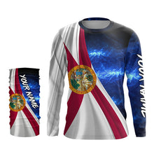 Load image into Gallery viewer, Florida Flag Universe patriotic Custom name blue galaxy UV protection long sleeve Shirts NQS8026