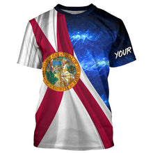 Load image into Gallery viewer, Florida Flag Universe patriotic Custom name blue galaxy UV protection long sleeve Shirts NQS8026