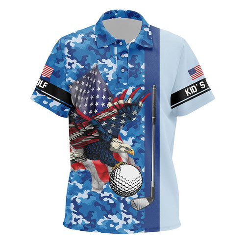 Blue camo American Flag Eagle Kid golf polo shirts custom patriotic golf outfits for Kid NQS8028