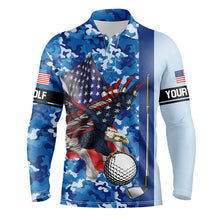 Load image into Gallery viewer, Blue camo American Flag Eagle Mens golf polo shirts custom patriotic golf outfits for men, golf gifts NQS8028