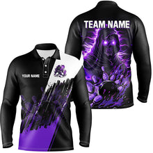 Load image into Gallery viewer, Black and Purple Skull reaper bowling jerseys Polo, 1/4 Zip Shirt for Men Custom Bowling Team shirts NQS8031