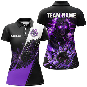 Black and Purple Skull reaper bowling jerseys Polo, 1/4 Zip Shirt for Women Custom Bowling Team shirts NQS8031