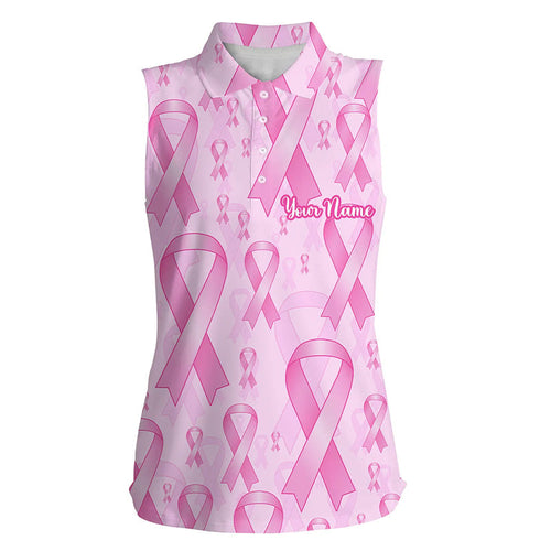 Pink ribbons Breast Cancer Awareness Women sleeveless polo shirts custom golf outfits for ladies NQS8032