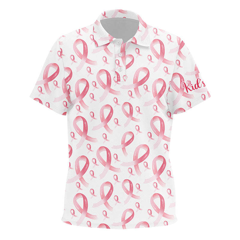 Pink ribbons Breast Cancer Awareness Pattern Kid golf polo shirts custom golf apparel for Kid NQS8033