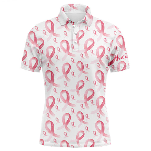 Pink ribbons Breast Cancer Awareness Pattern Mens golf polo shirts custom golf apparel for mens NQS8033
