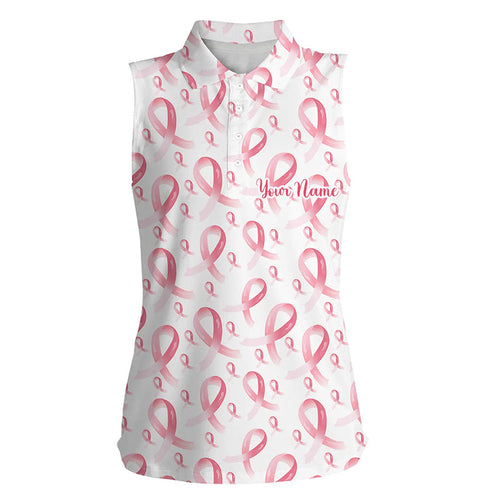 Pink ribbons Breast Cancer Awareness Pattern Women sleeveless polo shirt custom golf apparel for Women NQS8033