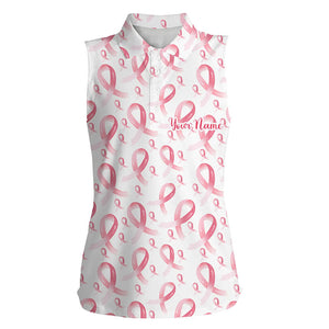 Pink ribbons Breast Cancer Awareness Pattern Women sleeveless polo shirt custom golf apparel for Women NQS8033