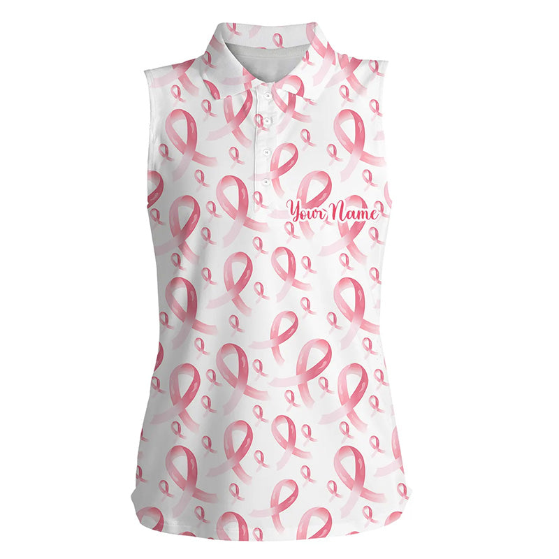 Pink ribbons Breast Cancer Awareness Pattern Women sleeveless polo shirt custom golf apparel for Women NQS8033