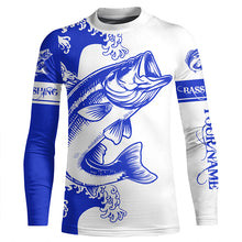 Load image into Gallery viewer, Personalized Largemouth bass fishing tattoo jerseys, Bass Long Sleeve Fishing tournament shirts | Blue NQS3733