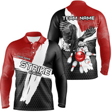 Load image into Gallery viewer, Black and red Eagle Strike bowling Polo, Quarter Zip shirt for men Custom Team bowling League jerseys NQS8218