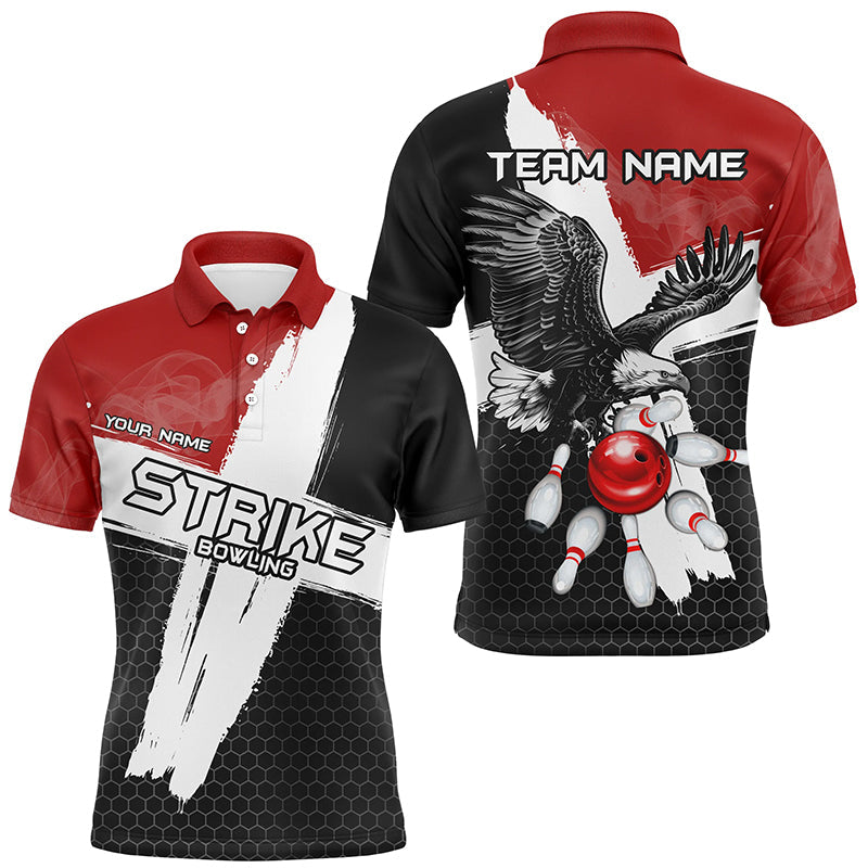 Black and red Eagle Strike bowling Polo, Quarter Zip shirt for men Custom Team bowling League jerseys NQS8218