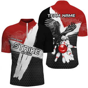 Black and red Eagle Strike bowling Polo, Quarter Zip shirt for men Custom Team bowling League jerseys NQS8218