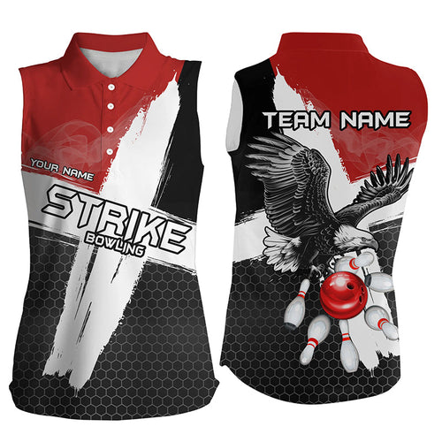 Black and red Eagle Strike Women bowling sleeveless polo shirt Custom Team bowling League jerseys NQS8218