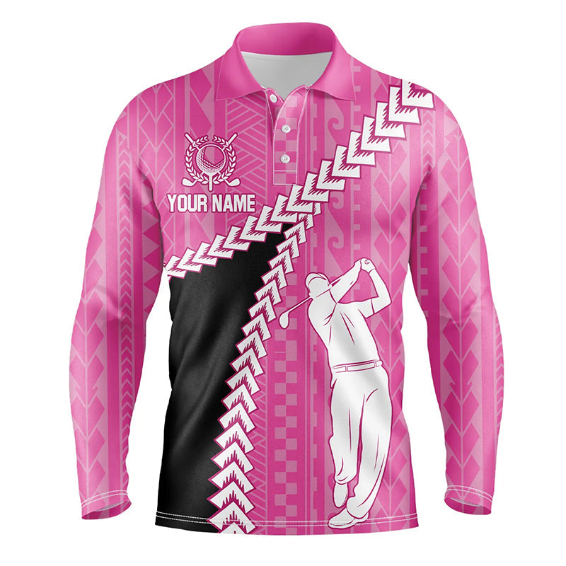 Black and Pink Hawaiian Tribal Pattern Men golf polo shirts custom golf clothes for men, golfer gifts NQS8221