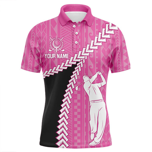Black and Pink Hawaiian Tribal Pattern Men golf polo shirts custom golf clothes for men, golfer gifts NQS8221