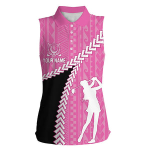 Black and Pink Hawaiian Tribal Pattern Women sleeveless polo shirt custom golf clothes for ladies NQS8221